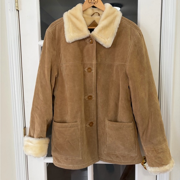 Dennis Basso WOMENS Shearling Genuine Leather Coat - Size L - Picture 1 of 6